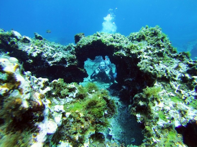 Buceo entre las formaciones del fondo marino